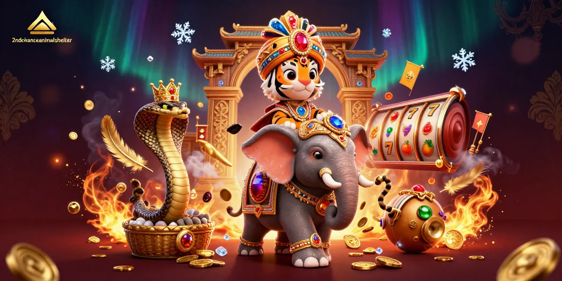 Bet big with 2ndchanceanimalshelter in this vibrant casino-themed illustration, showcasing exciting slot adventures.