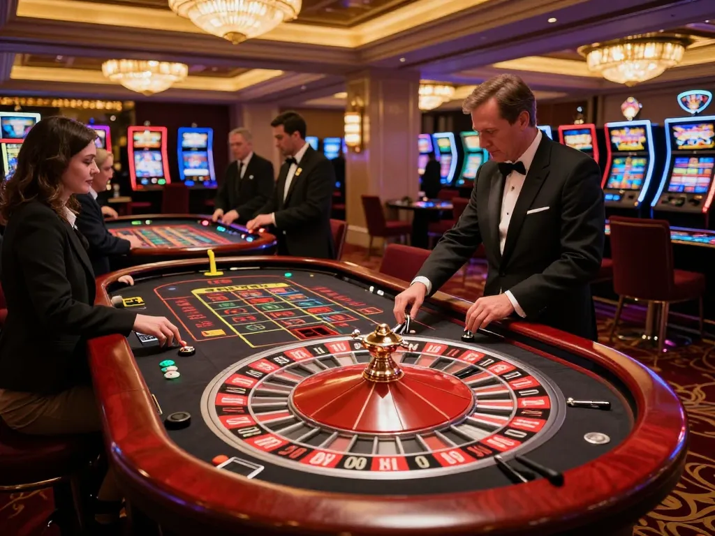 Exciting roulette action at SC88 casino, dealer spins wheel as players place bets.