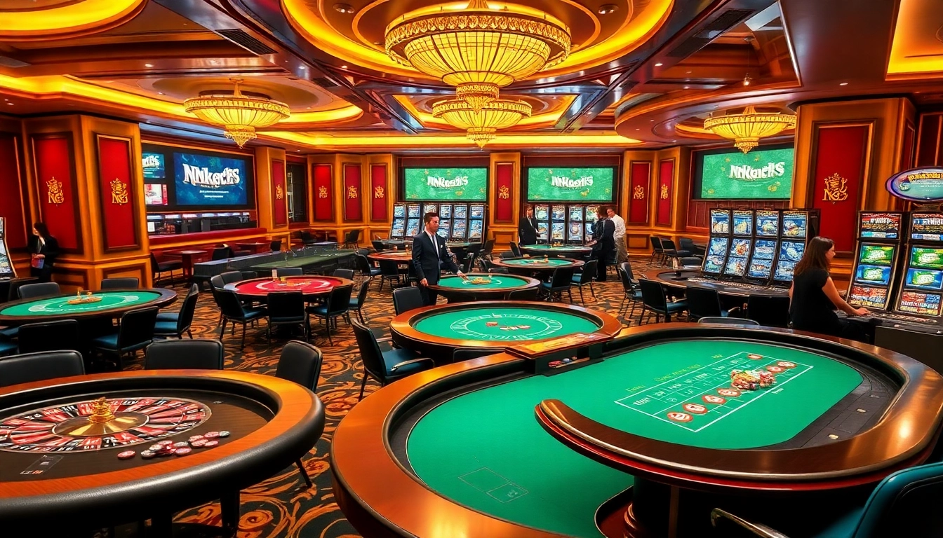 Experience thrilling gambling at NK88 with vibrant casino tables and poker chips.
