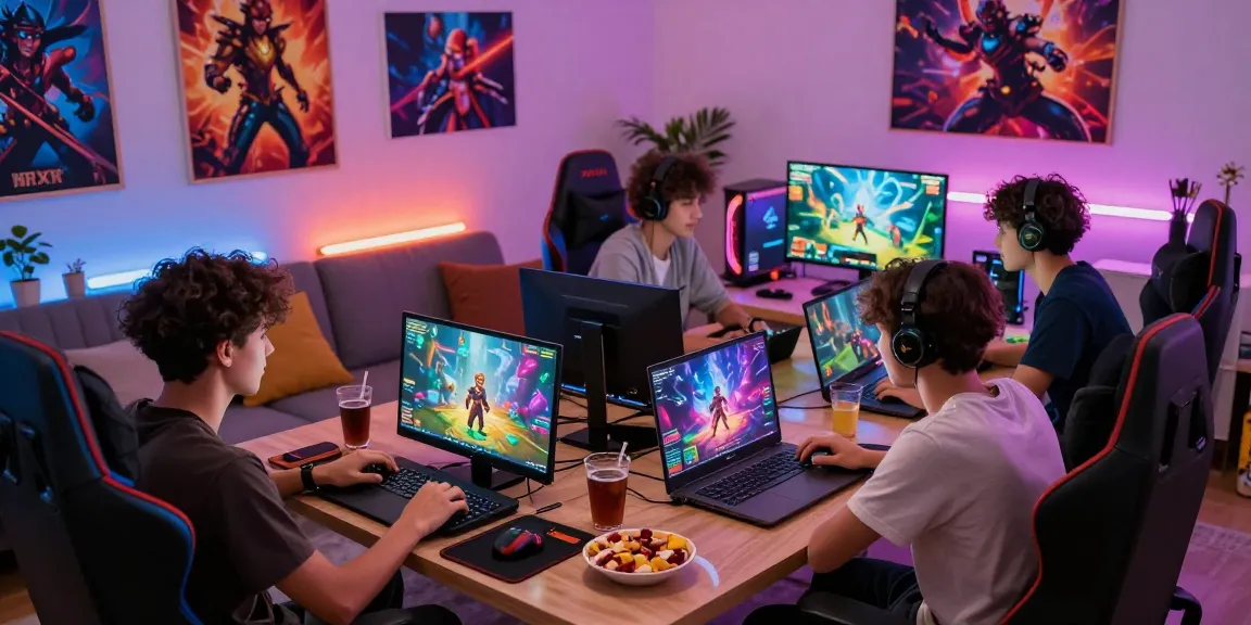 Friends enjoying xxx games together in a vibrant gaming setup