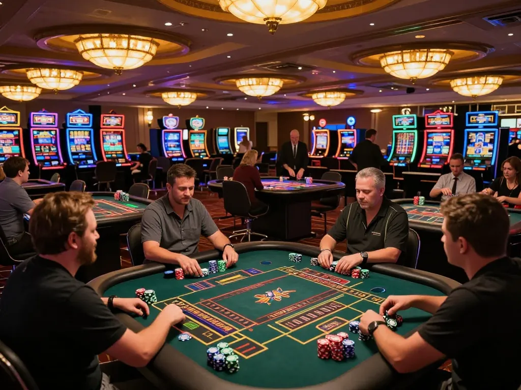Players engaged in thrilling games at the 56WIN casino, highlighting strategic gameplay and vibrant atmosphere.