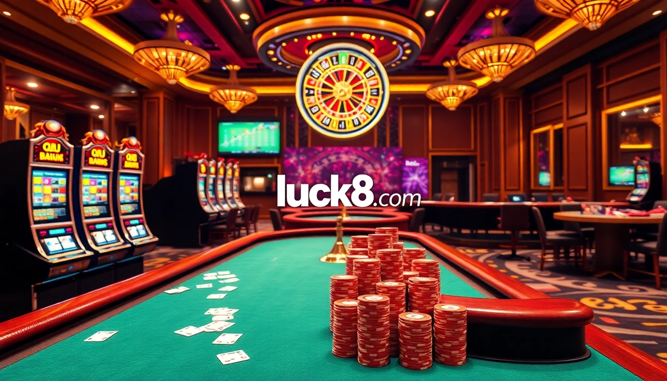 Experience exciting gameplay at luck8.com with vibrant casino tables and slot machines.