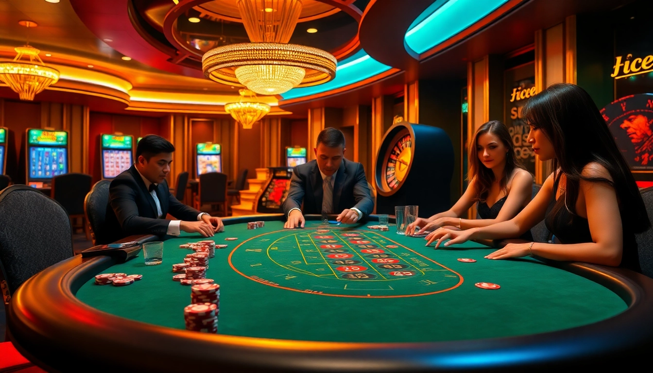 Playing a thrilling AF88 game at a luxurious casino with professional dealers and vibrant atmosphere.