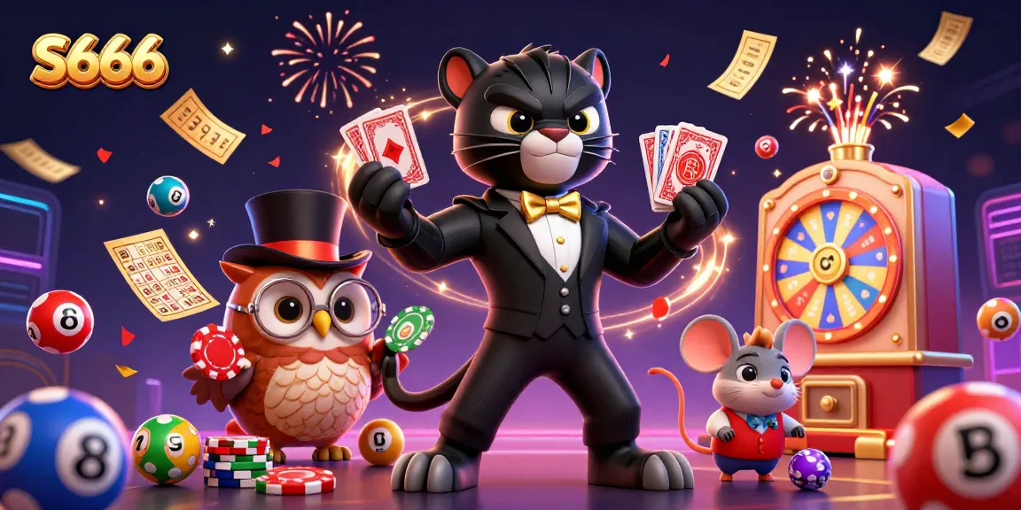 S666 leads the way as a stylish panther deals cards in a vibrant casino scene filled with excitement.