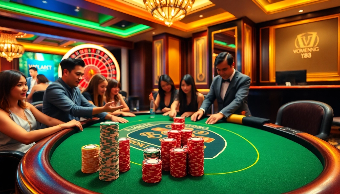 VU88 poker table scene showcasing players winning at a vibrant casino.