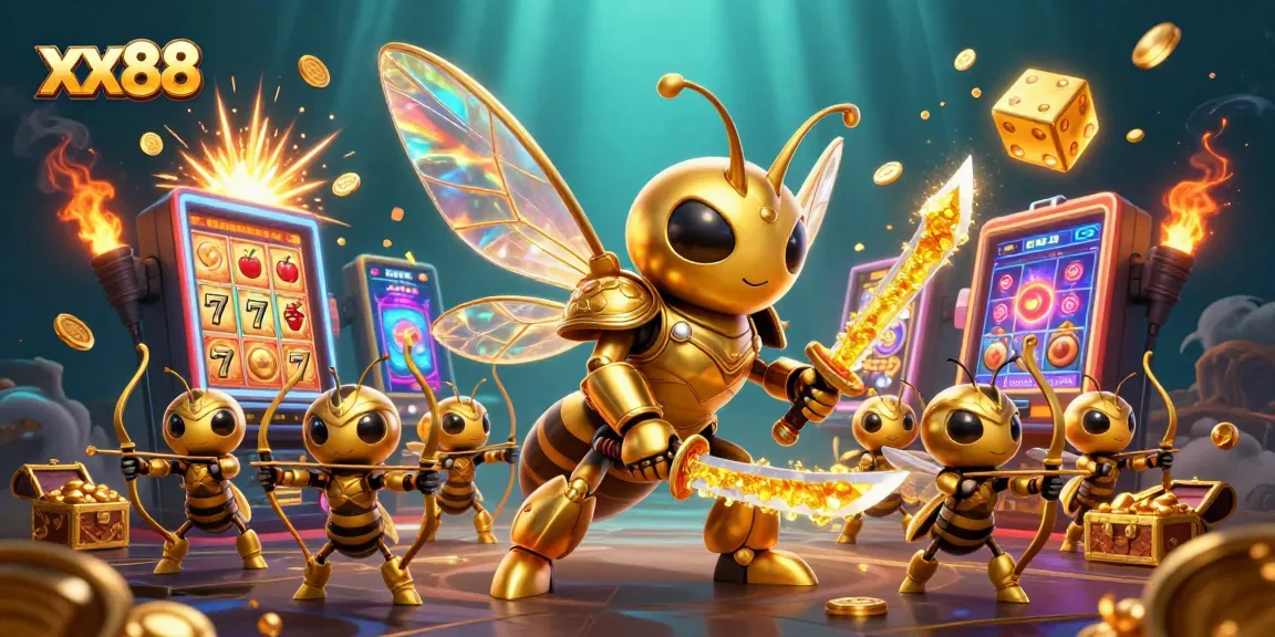 Engage with xx88’s vibrant online casino, featuring a golden hornet and dynamic slot machines.