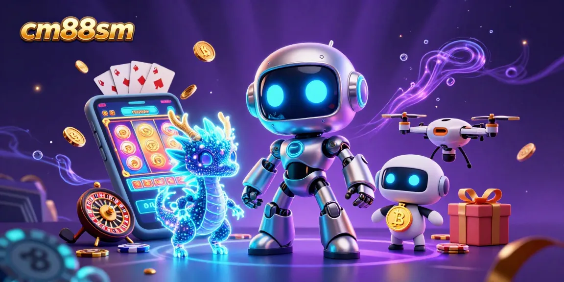 Experience cm88sm's vibrant casino world with cyberpunk robots and dynamic gaming elements.