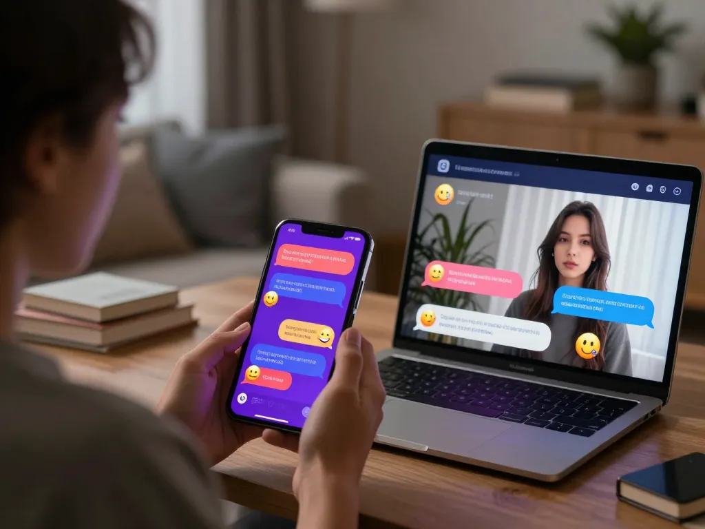 Engaging AI porn chat interaction with a virtual character in a cozy digital setting.