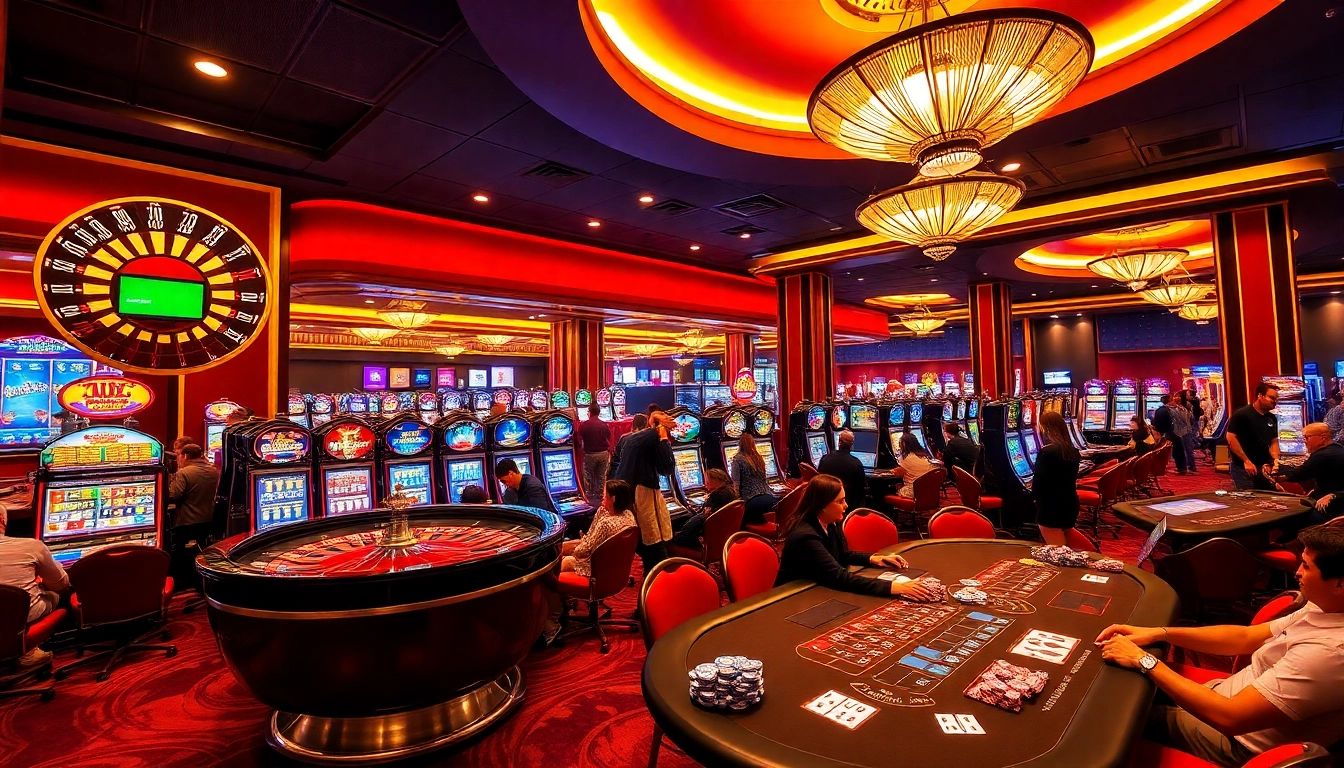 Exciting gameplay at RR88 online casino with poker chips, roulette, and lively gamblers.