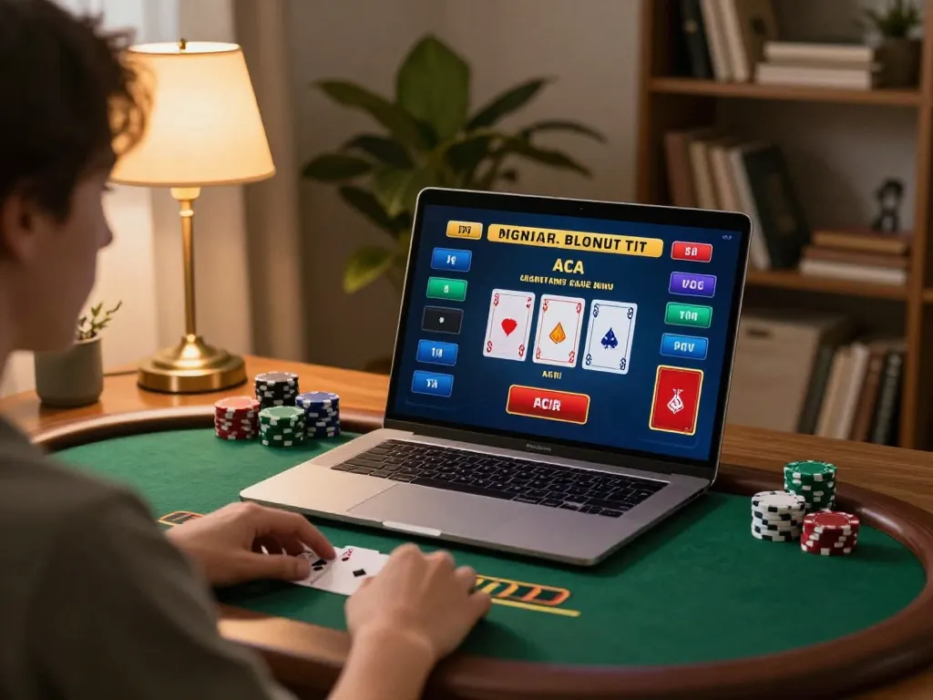Engaging in a live dealer blackjack game at 123B with a cozy home setup and warm lighting.
