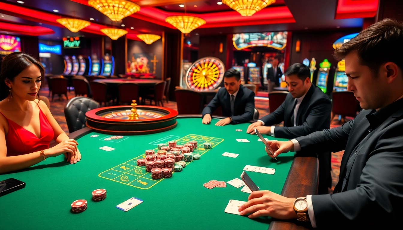 Engaging players at Game bài 8KBET enjoy an exciting online casino experience with poker chips and cards.