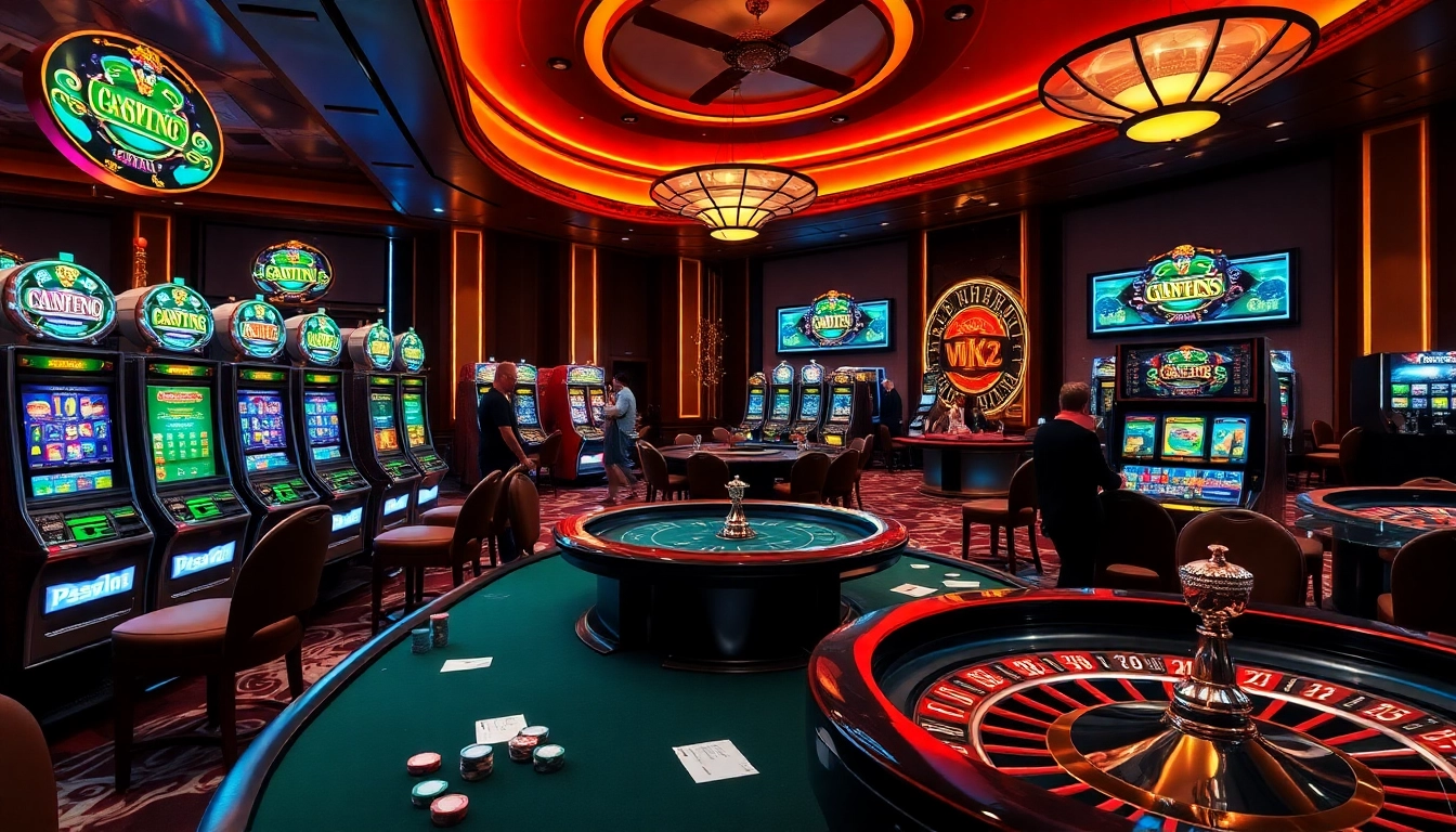Players enjoying a vibrant casino scene, playing at various tables including max88's popular games.