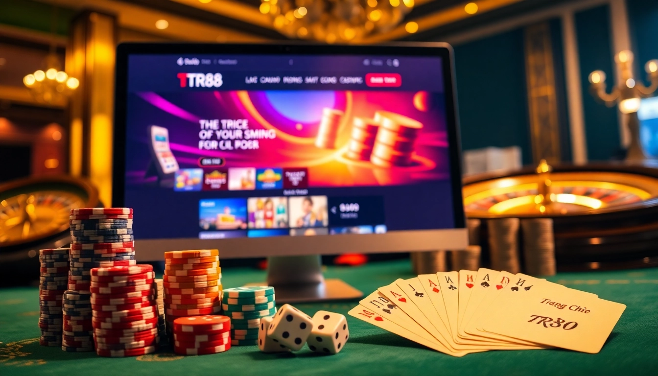 Experience the vibrant excitement of online gambling at trang chủ TR88 with engaging casino visuals.