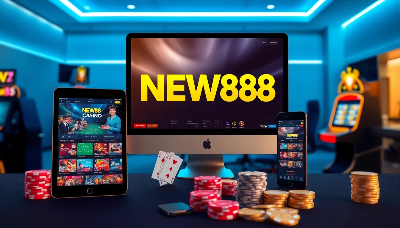Experience the excitement of online gambling with new88go.com, showcasing vibrant gaming action on digital devices.